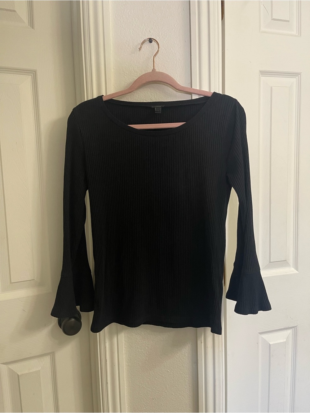 J. Crew Black Ribbed Long-Sleeve Top with Flared Cuffs